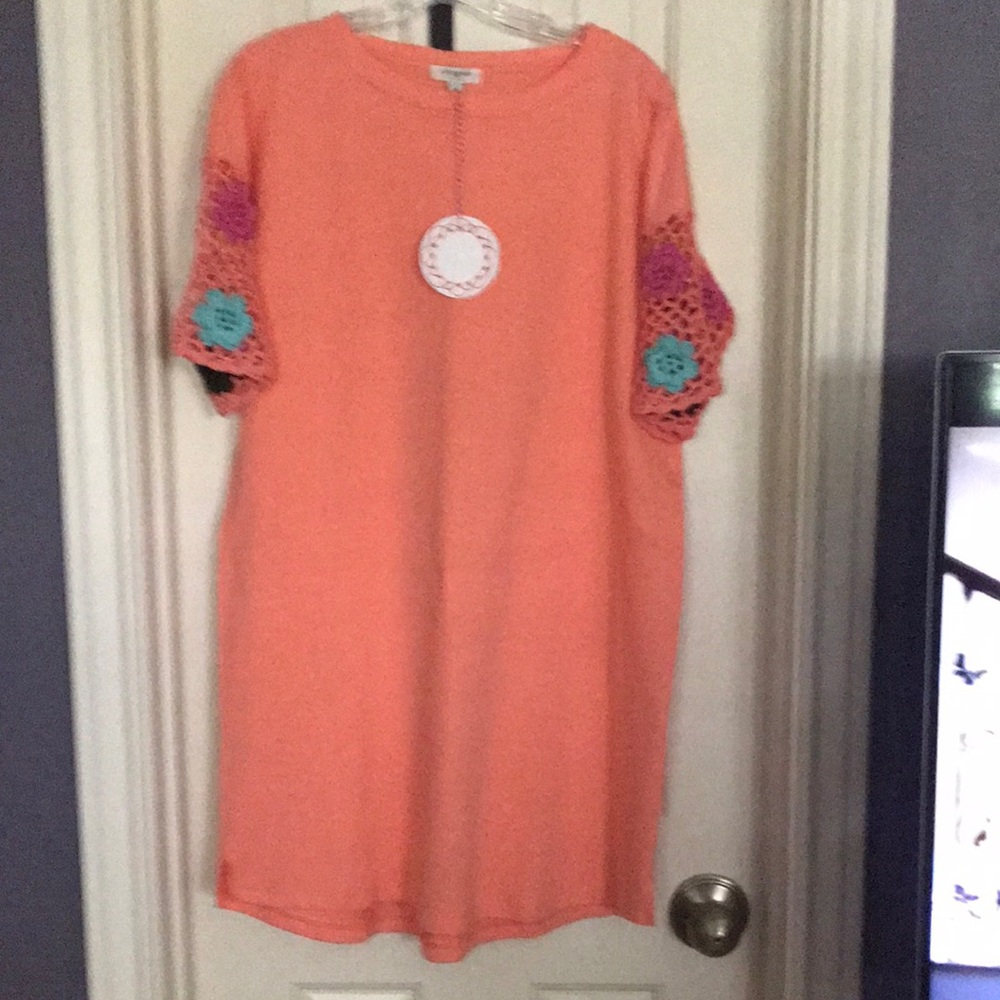 Orange Dress with Crochet Sleeves